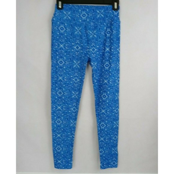 New LuLaRoe One Size Leggings Blue & White With Beautiful Geometric Design - Picture 2 of 6